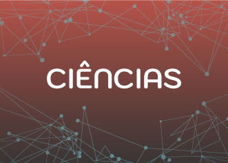 Fundo laranja escuro, com fios geométrios. Texto: Ciências